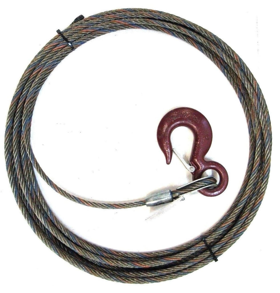 3/8 X 75 Ft EIPS IWRC Steel Core Winch Cable With Swivel Hook – For Wrecker, Rollback