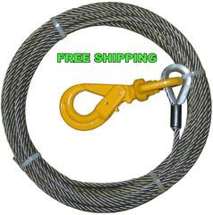 7/16" Steel Core, Winch Cable, Self Locking Hook