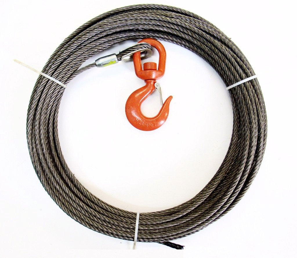 1/2 Winch Cable, Steel Core, Swivel Hook