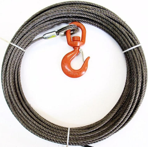 7/16" Winch Cable, Steel Core, Swivel Hook